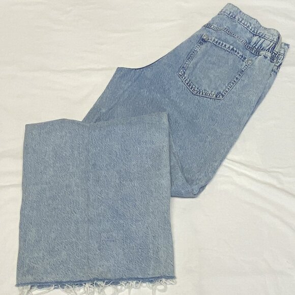 Forever 21 High Rise Gathered Yoke Stretch Faded Wide Baggy Raw Hem Jeans L Long - Picture 10 of 13